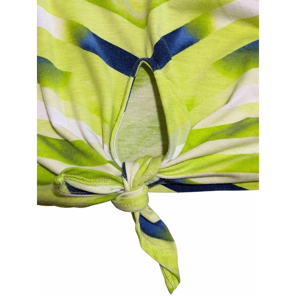 Hearts of Palm Small Green Embellished Chevron Striped Tie Front Tropical Shirt - Picture 5 of 9
